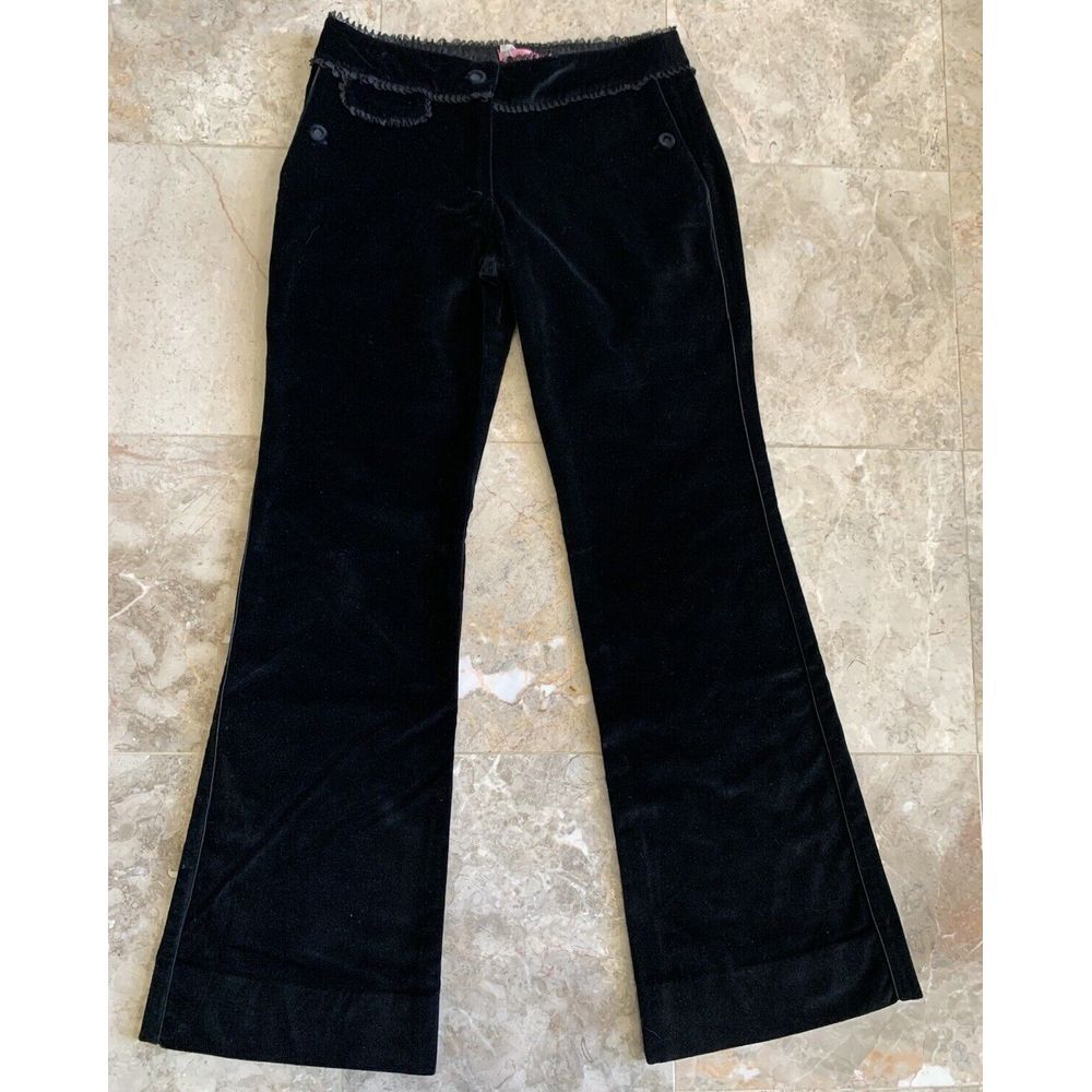 Rachelle Velvet Y2K Pants 4 Flare Grunge Low Rise Lace Trimmed Button USA Made